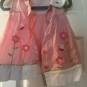 Pink and White Striped Floral Embroidered Dress